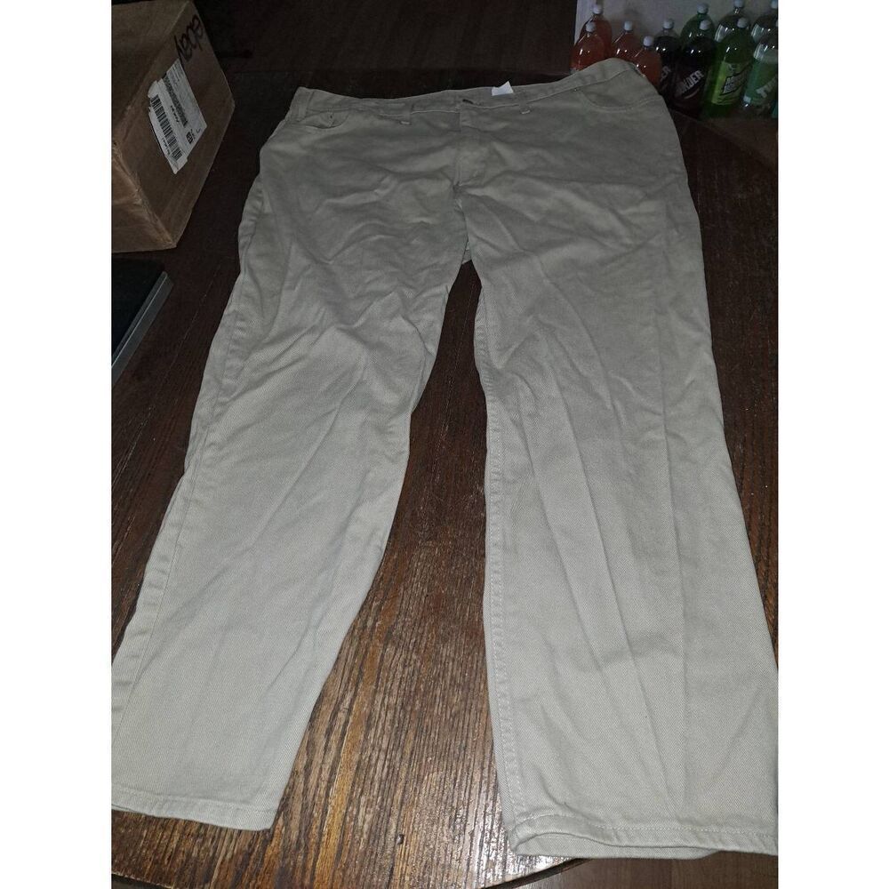 46x30 Faded Glory Cotton Tan Khaki Denim Jeans with Pockets and Belt Loops